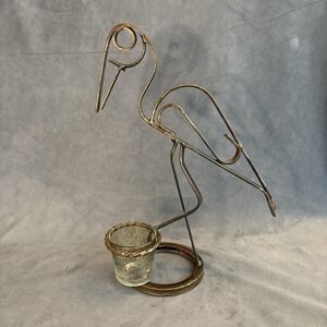 Vintage‎ Mid Century Black Wire Bird Candle Holder Heron Crane Iron Art